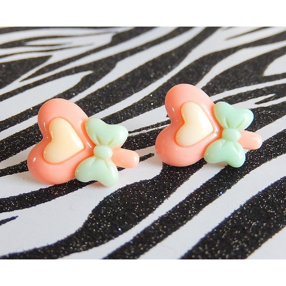 Peach Pink Heart Lollipop Earrings - Picture 4 of 5